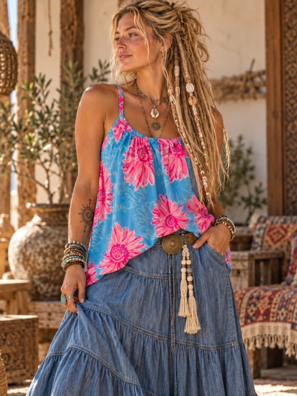4/$15 Buckhead S Blue Pink Floral Tank Top | Boho Cottagecore Y2K 90s Maximalist